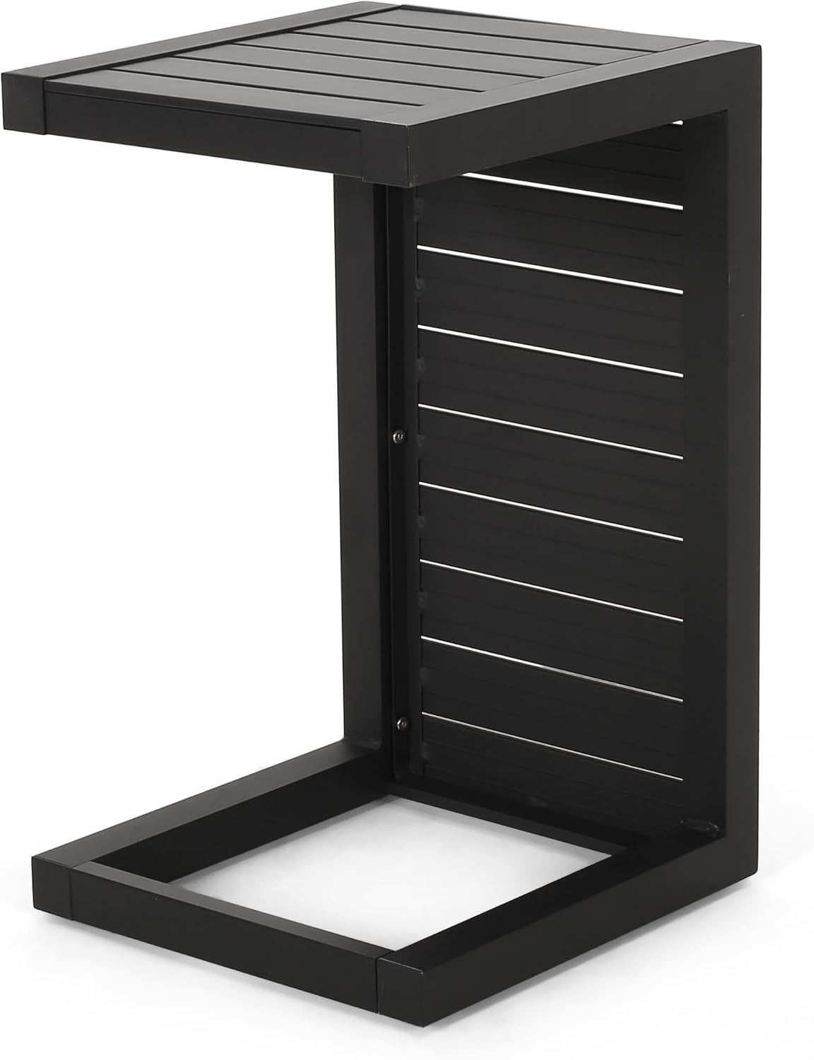 C-Shaped End Table for Patio Lounge Chair: Slide Under Armrest, Keep Drinks & Phone Within 10-inch Reach - 0° Effort While Relaxing on Your Chaise - Rust-Resistant Aluminum Frame, Matte Black