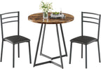 VECELO Small Round Kitchen Table with 2 Upholstered Chairs, 3-Piece Wood Dinette Sets with Steel Frame for Breakfast Nook, Dining Room, and Small Space, Brown