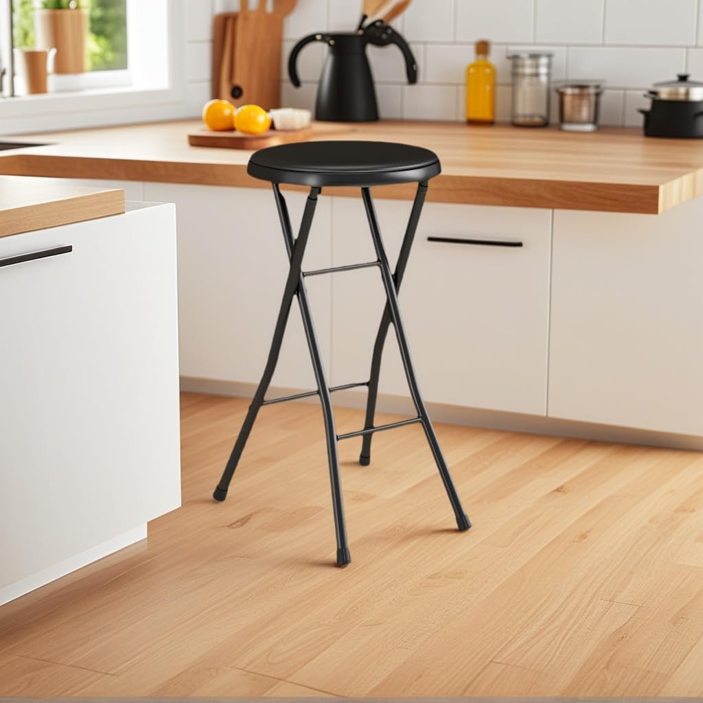 Folding Stool,24-Inch Collapsible Stool,Portable Stool with 200lb Capacity,Suitable for Indoor or Outdoor Use,Black
