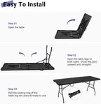 6ft Folding Table, Portable Heavy Duty Plastic Table for Party, Black | Fold-in-half Design with Carry Handle,Easy Setup,Compact Storage. Supports 330 lbs for Indoor & Outdoor use,Camping, Picnic