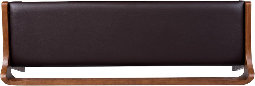 Rasmus Brown Faux Leather Wood Dining Bench - Chestnut Wire-Brush Finish