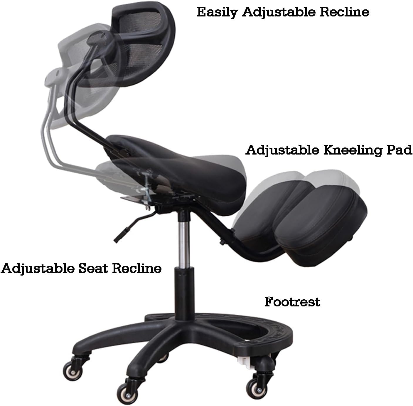 Saddle-Shaped Kneeling Chair,Ergonomic Posture Chair with Backrest and Wheels,45-60cm Adjustable Positions for Home and Office