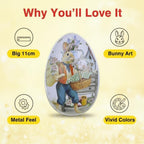 Vintage Easter Egg Tin Box (Style C), Metal Rabbit Easter Egg Containers for Candy & Treats, Reusable Decorative Gift Tin
