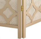 FurniFact Gold 4-Panel Wood Room Divider, Folding Screen, Fabric Panels, Diamond Design, Transitional Style, 70 Inch, Freestanding