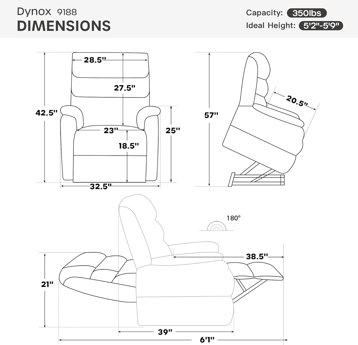 DYNOX Power Lift Recliner Chair for Elderly, Dual Motor Lay Flat Lift Chair with Heat & Massage, 350 LBS Capacity(9188,Faux Leather,Dark Blue)