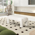Pemberly Row 49" Oval Fully Upholstered Bench, Milk Cream White Boucle, Eucalyptus Wood Frame, Contemporary Rounded Dowel Legs, Textured Seat for Living Room, Bedroom, or Kids Room