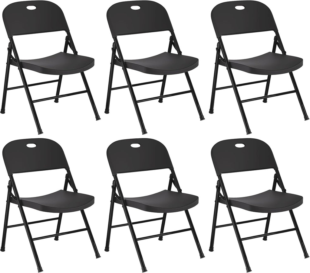 SKONYON Black Plastic Folding Chairs Set of 6, 350LB Heavy Duty Metal Frame Foldable Chair for Indoor Outdoor, Lightweight Portable Stackable Fold Up Chairs for Wedding Party Picnic Patio