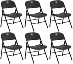 SKONYON Black Plastic Folding Chairs Set of 6, 350LB Heavy Duty Metal Frame Foldable Chair for Indoor Outdoor, Lightweight Portable Stackable Fold Up Chairs for Wedding Party Picnic Patio