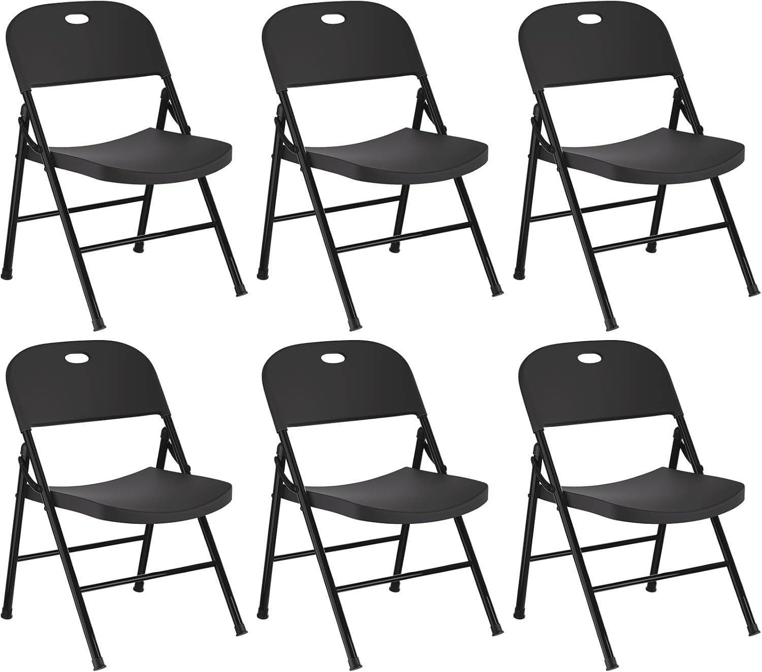 SKONYON Black Plastic Folding Chairs Set of 6, 350LB Heavy Duty Metal Frame Foldable Chair for Indoor Outdoor, Lightweight Portable Stackable Fold Up Chairs for Wedding Party Picnic Patio
