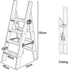 Step Stool 4-Step Brown Wooden Folding Ladder & Step Stool - Lightweight Handrail-Integrated Dual-Use Tread Ladder for Home, Library & Loft - 300lb Capacity