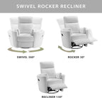 Soho Baby Nottingham Upholstered Glider Recliner Rocking Chair 360° Swivel for Nursery and Living Room, Plush White
