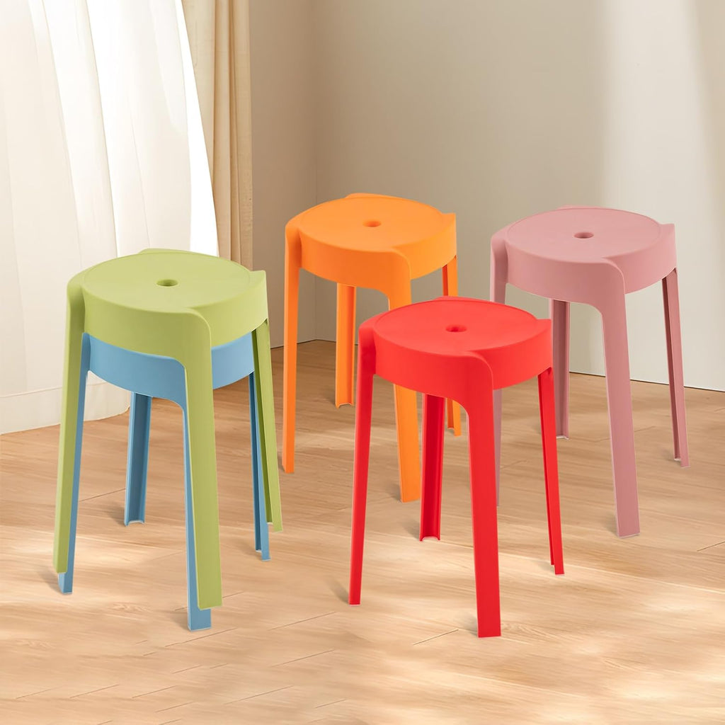 5 Pack Plastic Stackable Stools, 18 Inch Colorful Round Classroom Stools for School, Kindergarten, Home & Office