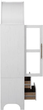 71" White Arched Farmhouse Kitchen Pantry Cabinet with Glass Doors & 2 Soft-Close Drawers, Versatile Storage Hutch Cabinet with Adjustable Shelves for Pantry Organization, Kitchen or Dining Room