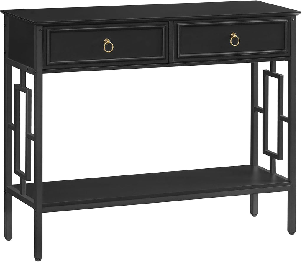 MAHANCRIS Console Table with 2 Drawers, Entryway Table with Storage Shelf, Entrance Accent Tables, 2-Tier Narrow Hallway Table, Behind Couch Table, for Entryway, Living Room, Hallway, Black CTBK6101