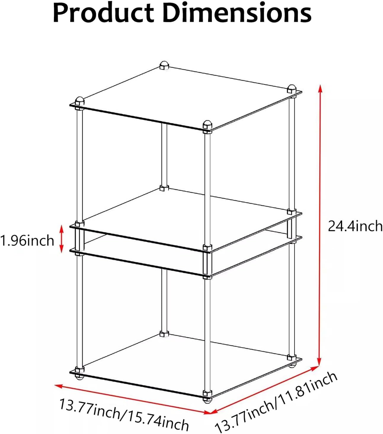 2 Tier Stainless Steel Side Table,Modular Stainless Steel Shelving Unit, Metal Storage Shelf Rack for Livingroom,Bedroom,Kitchen,Bathroom,Easy to Assemble