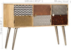Solid Mango Wood Sideboard with Multicolored Patterns, 3 Compartments Storage Cabinet for Dining Room Living Room Entryway, Modern Furniture with Decorative Inlays and Sturdy