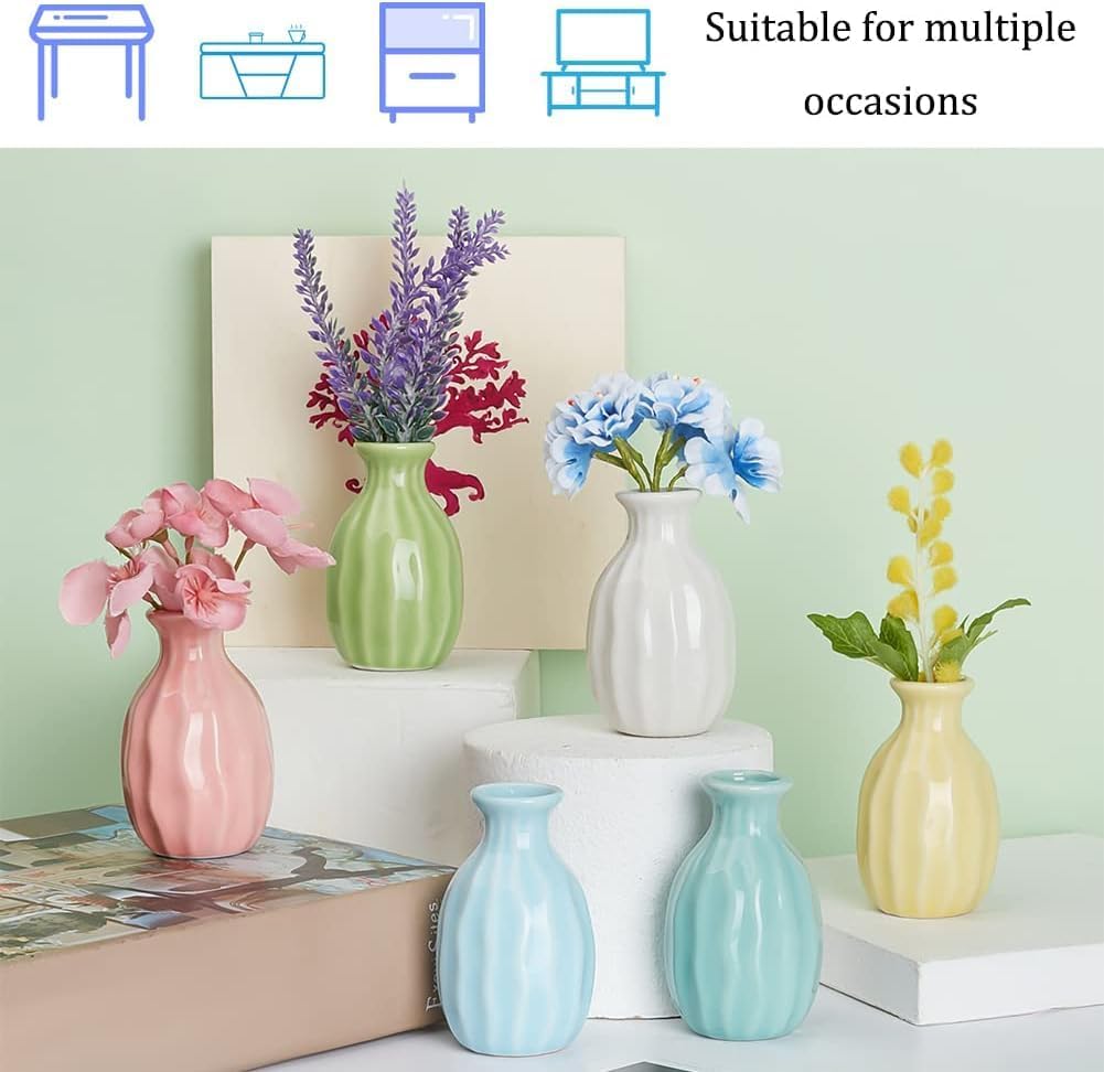 NBEADS 6 Pcs Mini Ceramic Flower Vase, Rustic Decor Vase Modern Farmhouse Multicolored Plain Small Vases for Flowers Small Plants Floral Dining Room Shelf
