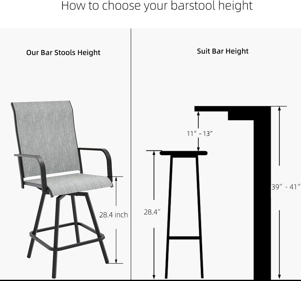 Anmutig Gray Outdoor Counter Bar Stools Set of 4,Swivel Patio Bar Chair All Weather