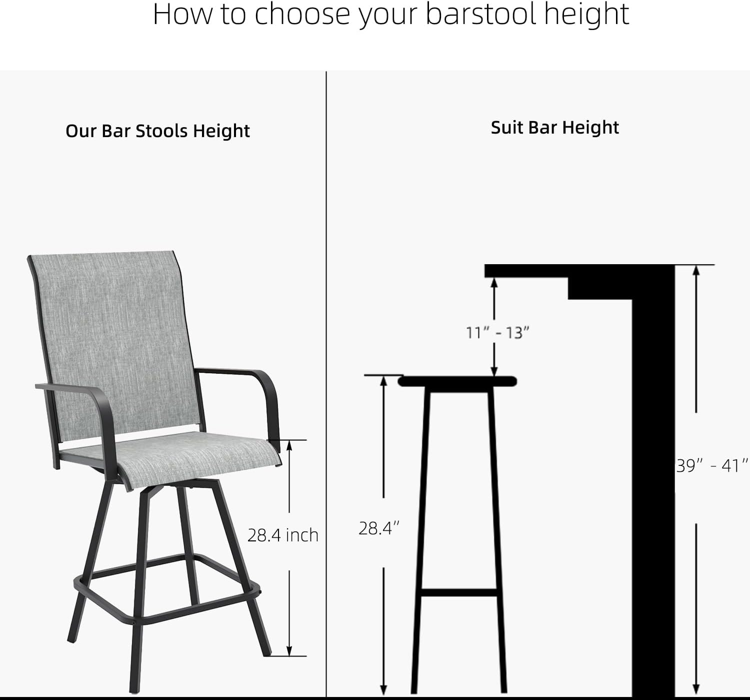 Anmutig Gray Outdoor Counter Bar Stools Set of 4,Swivel Patio Bar Chair All Weather