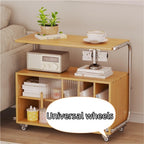 Modern Rolling Side Table End Table with Storage 360° Rollers Movable Night Stand Utility Cart Corner Table for Living Room Creative idea(Natural)