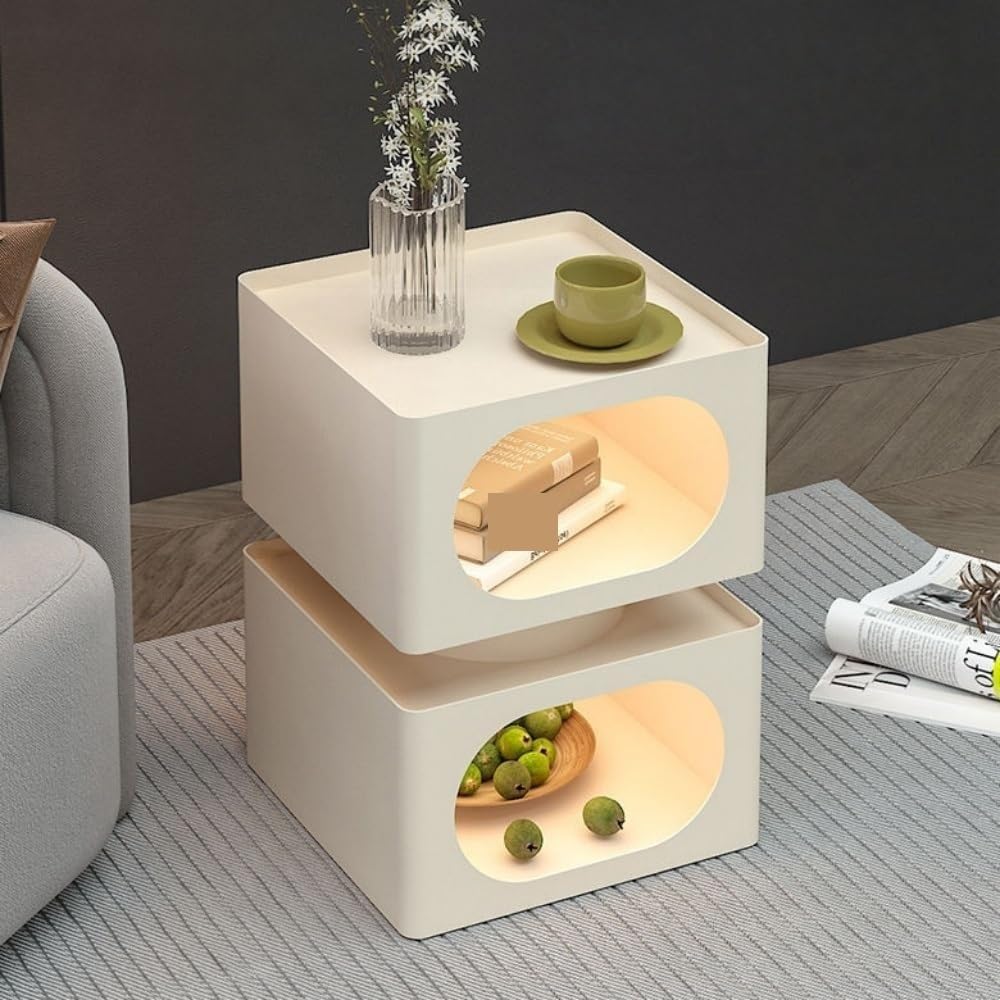 Modern Metal Square Nightstand 2-Tier Open Storage Small Bedside Table Sofa End Table for Living Room & Office Heavy Duty