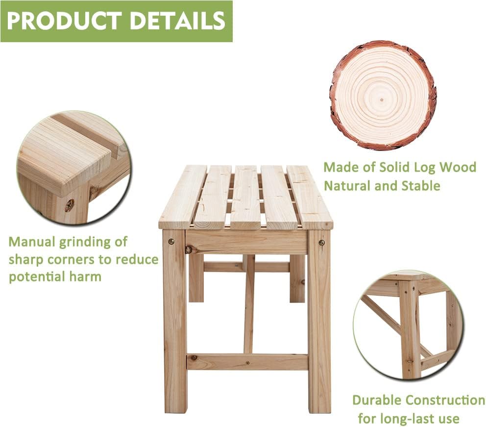 FORTUNO Natural Outdoor Wood Bench Indoor Backless Porch Rustic Square Fir Log Solid Wood Fire Pit Bench for Patio Garden Deck and Backyard, 55" W×15.7" D×17.7" H, Natural
