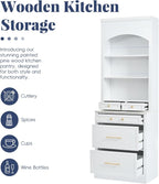 83.7” Tall Kitchen Pantry Storage Cabinet, Wooden Storage Cabinet with 5 Drawers and Adjustable Shelves, Bathroom Storage Cabinet with Open Compartments, Freestanding Cupboard for Kitchen, White