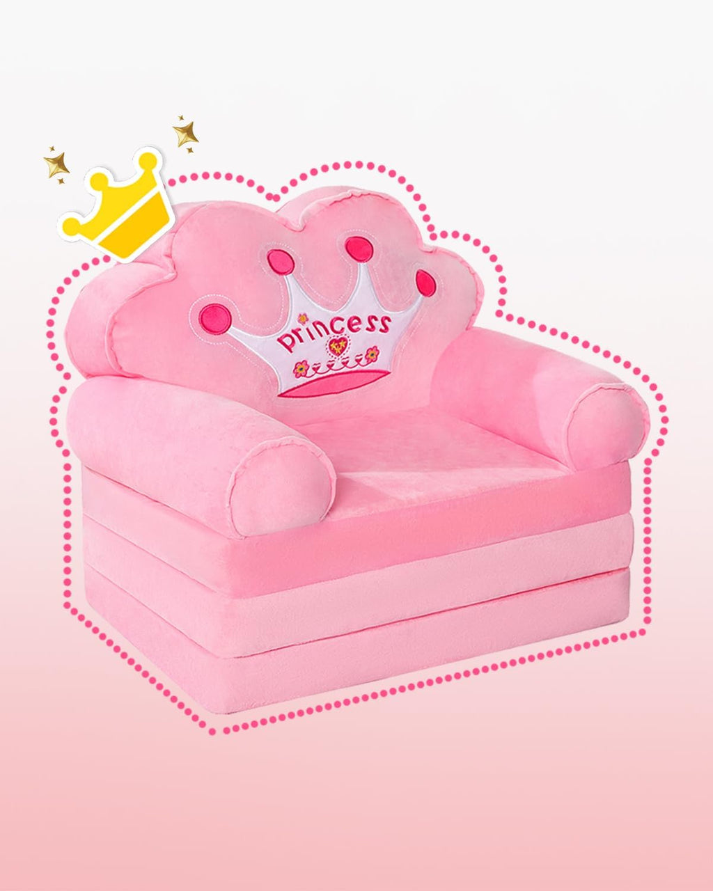 MOONBEEKI Kids Couch Fold Out, Foldable Princess Chair for Toddlers 1-3, Kids Furniture for Playroom, Gift for Birthday Christmas and Halloween, Pink