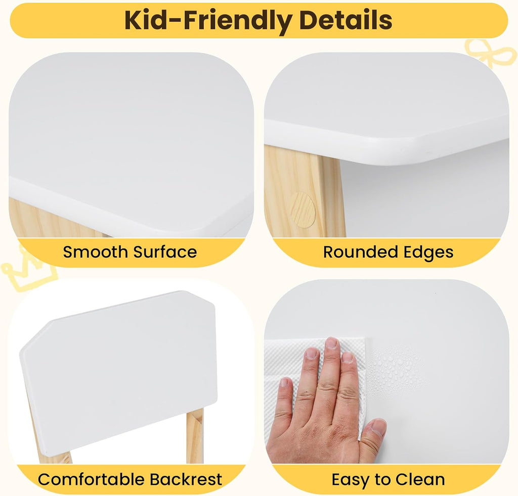 Olakids Kids Art Table and Chair Set, Wooden Multi Activity Desk with Roll Paper 2 Storage Shelves 4 Paint Cups, Toddler Furniture for Crafts Arts Playing Drawing