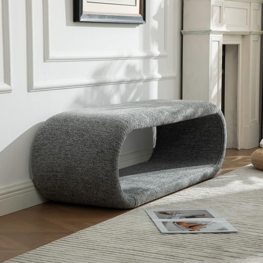 52.17" Wide Chenille Upholstered Bench for Bedroom End of Bed, Modern Shoe Bench for Entryway, Equipped with an Iron Frame, Dining Room, Living Room, Bedroom (Gray + Chenille)