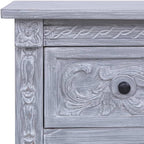 Mid-Century Modern Sideboard with Grey Wash Finish Solid Mahogany Wood Two Drawers for Dining Room Living Room Office Storage