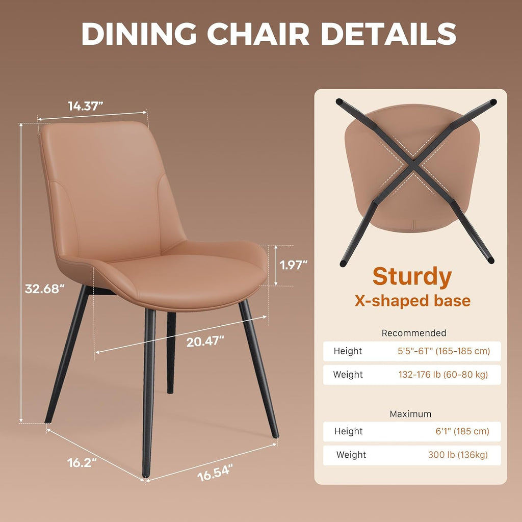 Modern Dining Chairs Set of 4, Faux Leather Modern Mid-Century Kitchen Chairs with Ergonomic Backrest & Heavy Duty X-Shape Base Metal Legs, Kitchen Chairs for Home Cafe,Brown