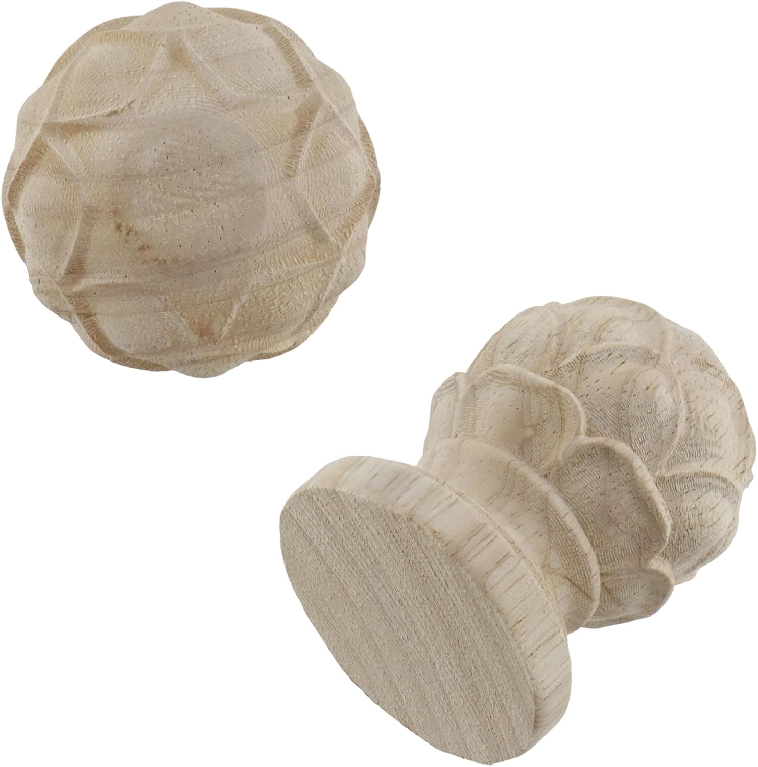 HEVSTIL Decorative Wooden Finials 2-Pack (3.54"x2.2") - Rustic Curtain Rod End Caps - Unfinished Turned Wood Spires for Bed Posts, Flagpole Toppers & Craft Projects