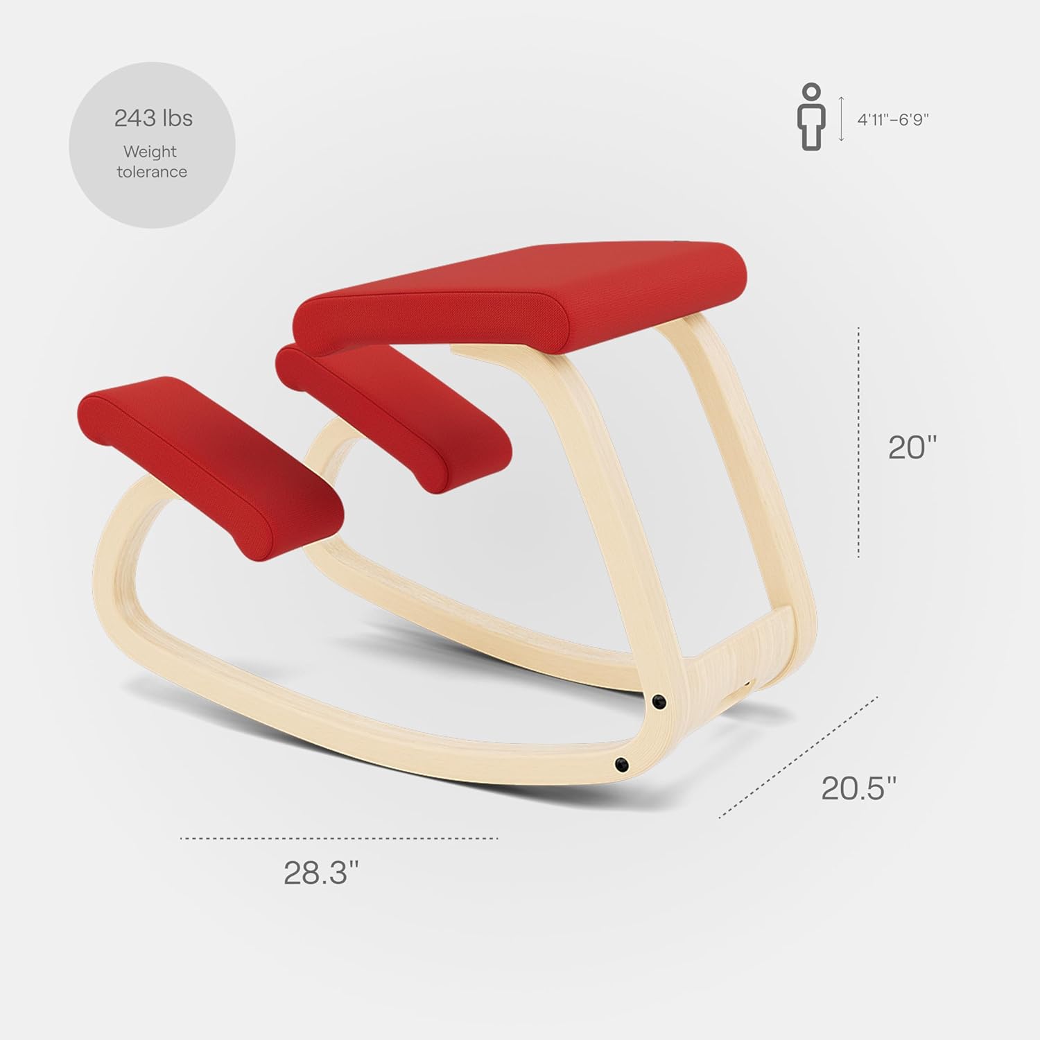Varier Variable Balans Original Kneeling Chair Designed by Peter Opsvik (Red Revive Fabric with Natural Ash Base)