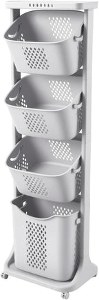 4-Tier Vertical Laundry Hamper Sorter with Wheels, Removable Vertical Rolling Laundry Basket, 4 Section Sorters Cart for Small Space, Dorm, Closet, Bathroom Grey-4Layer