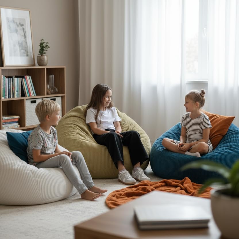 Stuffed Animal Storage Bean Bag Chair Cover,Corduroy Kids Sofa (No Filler) | Holds 80+ plush toys, 220LBS, soft washable, reinforced zipper. Playroom bedroom reading nook. Toddler teen adult. Cover only