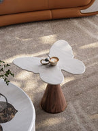 Modern Butterfly Side Table – Natural Marble Accent End Table with Sculptural Walnut Base for Living Room, Bedroom & Luxury Home Decor