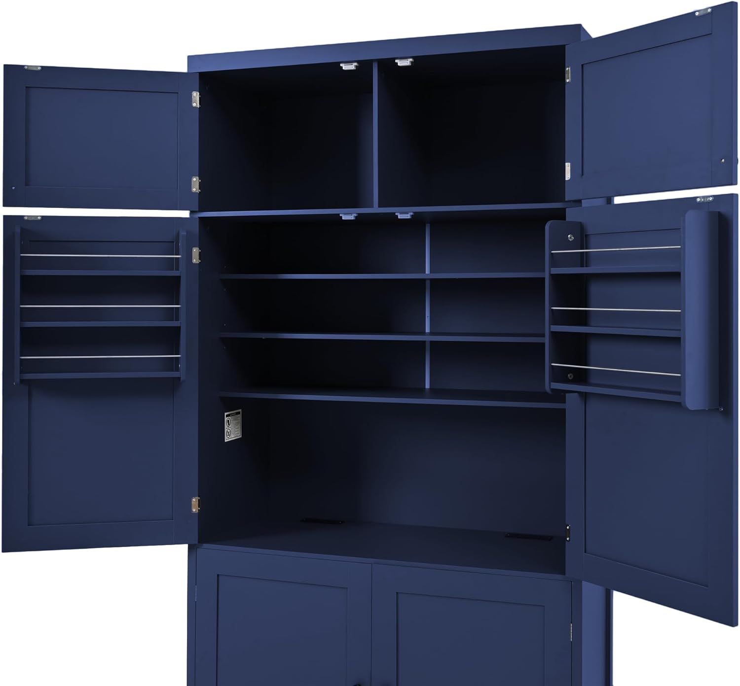 80.1'' Tall Freestanding Kitchen Pantry,Large Shake Style Storage Cabinet Cupboard with 2 Power Outlets,Adjustable Shelves and Door Shelves,for Dining Room (Blue/Power)