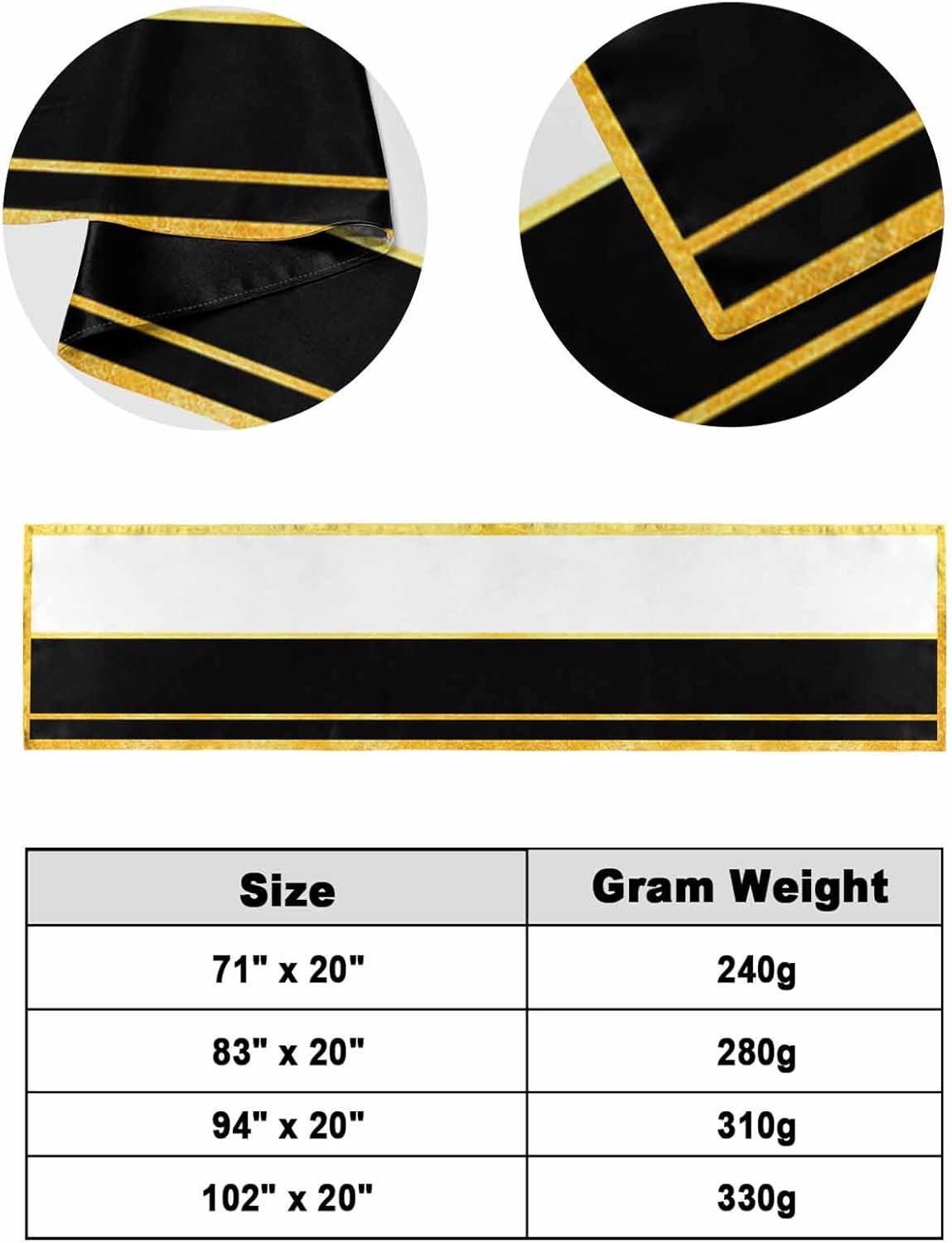 Modern Black Gold Bed Runners for Queen Size Beds, Decorative Bed Throws for Foot of Beds, Luxury Bedding Protector Slipcover Minimalist Geometric Yellow Striped Hotel Bedrunners & Scarves, 94"x20"