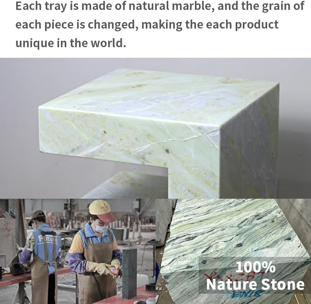 Natural Marble C-Shaped End Table, Luxurious Handmade Coffee Table Suitable for for Living Room Bedroom Bathroom Small Spaces, No Installation Marble Sofa Table for Modern Home Decor