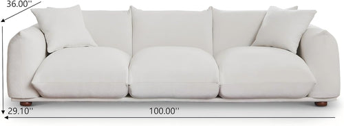 100" Boucle Sofa Couch for Living Room, Cream Cloud Couch, Mid Century Modern 3 Seater Upholstered Couch, Nordic Minimalist Comfy Sofa, Solid Wood Frame Living Room Furniture