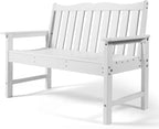 Backyard Expressions Poly Patio Bench (800 Lb Capacity) – Weatherproof Outdoor Bench, Low Maintenance, Heavy-Duty Recycled Material – Ideal for Porch, Patio & Park (White Woodgrain Look)