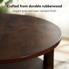 Round Side Table with 2-Tier Shelf Wood End Table | Mid Century Modern Accent Table for Living Room Solid Wood Nightstand for Bedroom Easy Assembly 22.8"D x 23.6"H Walnut