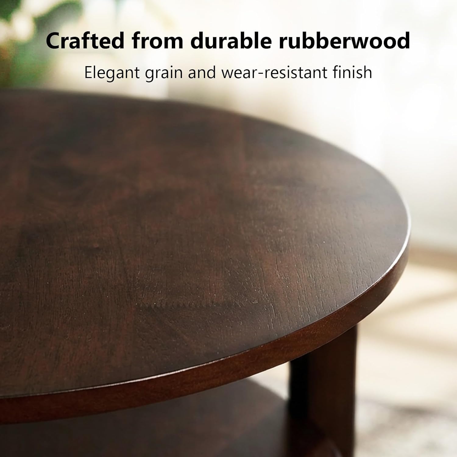 Round Side Table with 2-Tier Shelf Wood End Table | Mid Century Modern Accent Table for Living Room Solid Wood Nightstand for Bedroom Easy Assembly 22.8"D x 23.6"H Walnut