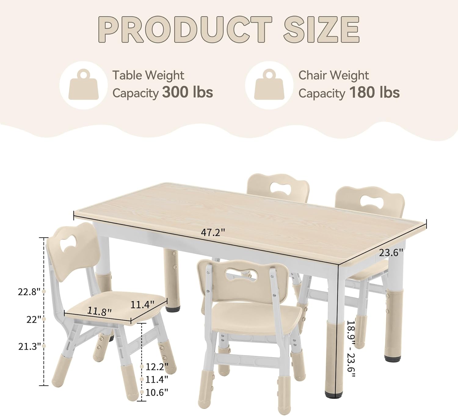 GITAWUSA Kids Study Table and Chairs Set, Height Adjustable Toddler Table and Chair Set for Kids Ages 3-8, Graffiti Desktop (Burlywood - 2)