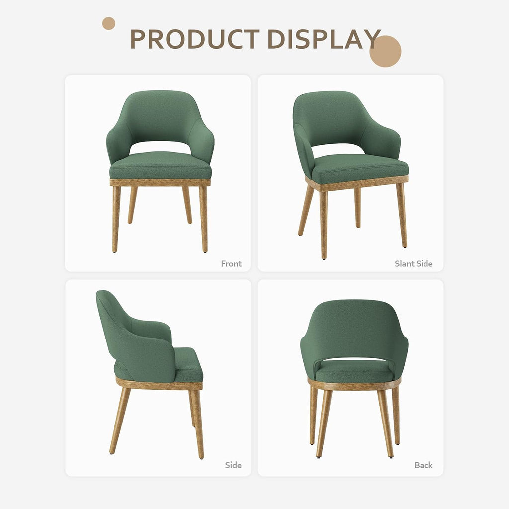 MALOL Wooden Dining Chairs Set of 2, Modern Fabric Upholstered Dining Room Chair, Kitchen Side Chairs, Farmhouse Dinner Chair with Open Back for Kitchen, Green