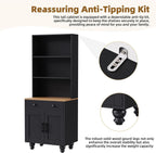 Black Kitchen Hutch Storage Cabinet, 23.6" W Small Kitchen Pantry Cabinet with Microwave Stand Freestanding Kitchens Pantry Storage Cabinet with 2 Doors, 1 Drawer and 2 Shelves, Black