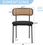 Rattan Dining Chairs Set of 2, Kitchen Chairs with Curved Cane Backrest &Metal Legs, Modern Dining Room Chair, Round Upholstered Sherpa Chair for Living Room, Black
