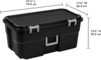 22 Gallon Large Rolling Footlocker, Heavy Duty Plastic Storage Trunk with Wheels and Lockable Handle, Black, 31" x 18" x 14"