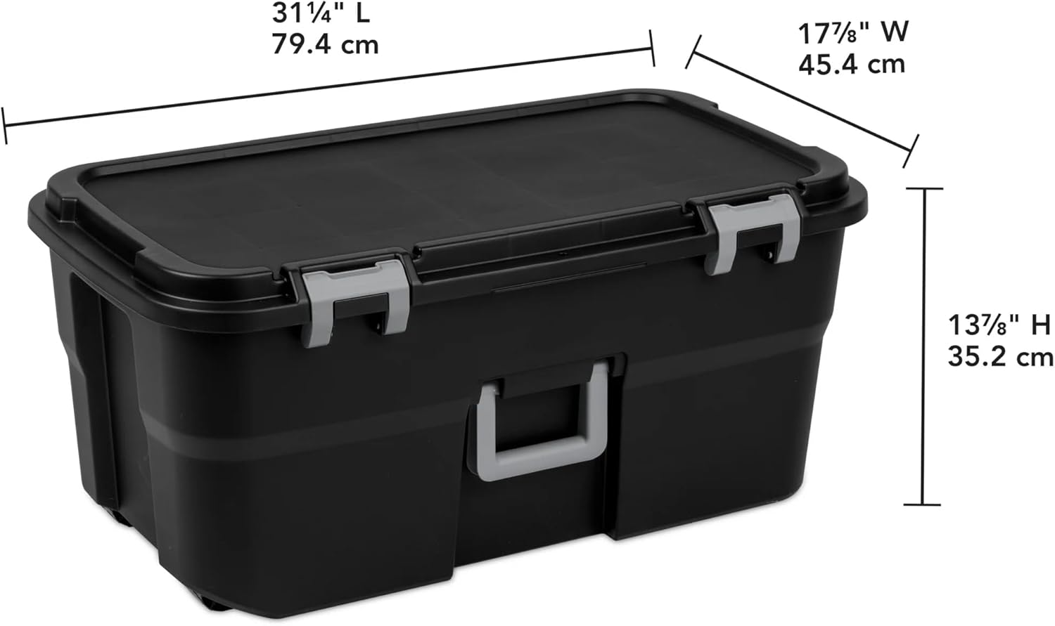 22 Gallon Large Rolling Footlocker, Heavy Duty Plastic Storage Trunk with Wheels and Lockable Handle, Black, 31" x 18" x 14"